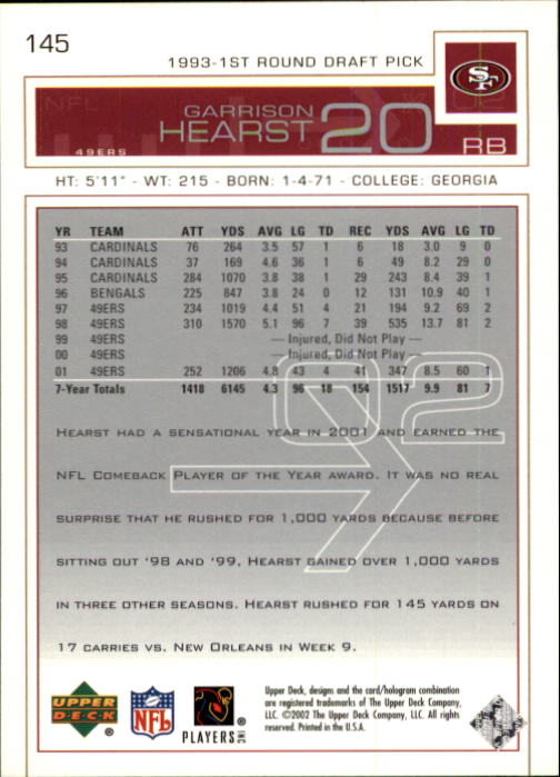 2002 Upper Deck Football "Main Set" Cards #1 to #300 - Picture 217 of 305