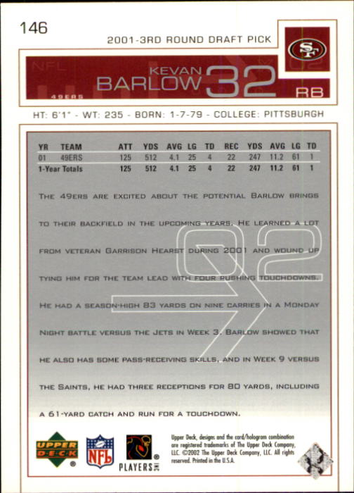 2002 Upper Deck Football "Main Set" Cards #1 to #300 - Picture 219 of 305