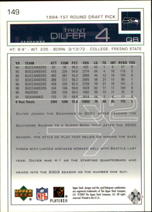 2002 Upper Deck Football "Main Set" Cards #1 to #300 - Picture 225 of 305