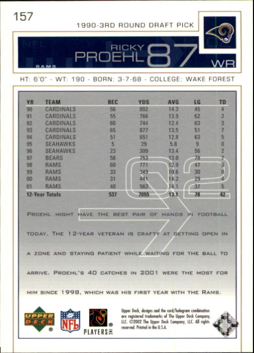 2002 Upper Deck Football "Main Set" Cards #1 to #300 - Picture 237 of 305