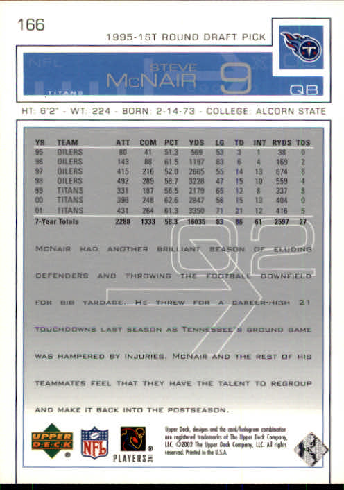 2002 Upper Deck Football "Main Set" Cards #1 to #300 - Picture 251 of 305