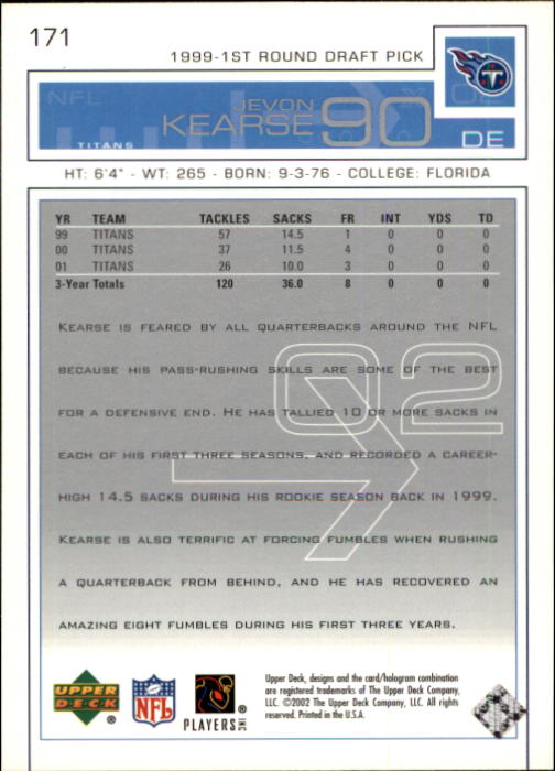 2002 Upper Deck Football "Main Set" Cards #1 to #300 - Picture 261 of 305