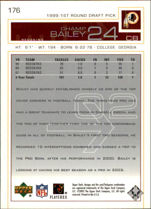 2002 Upper Deck Football "Main Set" Cards #1 to #300 - Picture 271 of 305