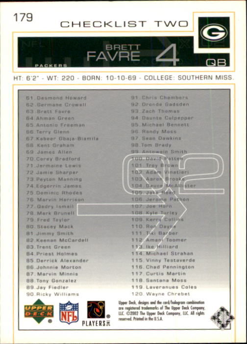 B0188- 2002 Upper Deck FB Card #s 1-200 +Rookies -You Pick- 15+ FREE US SHIP - Picture 337 of 341
