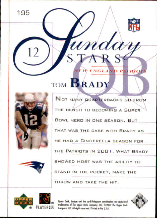 2002 Upper Deck #195 Tom Brady SS back image