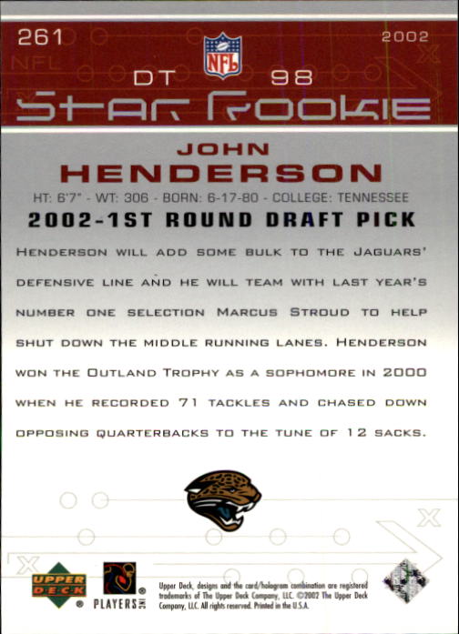 2002 Upper Deck Football "Main Set" Cards #1 to #300 - Picture 293 of 305