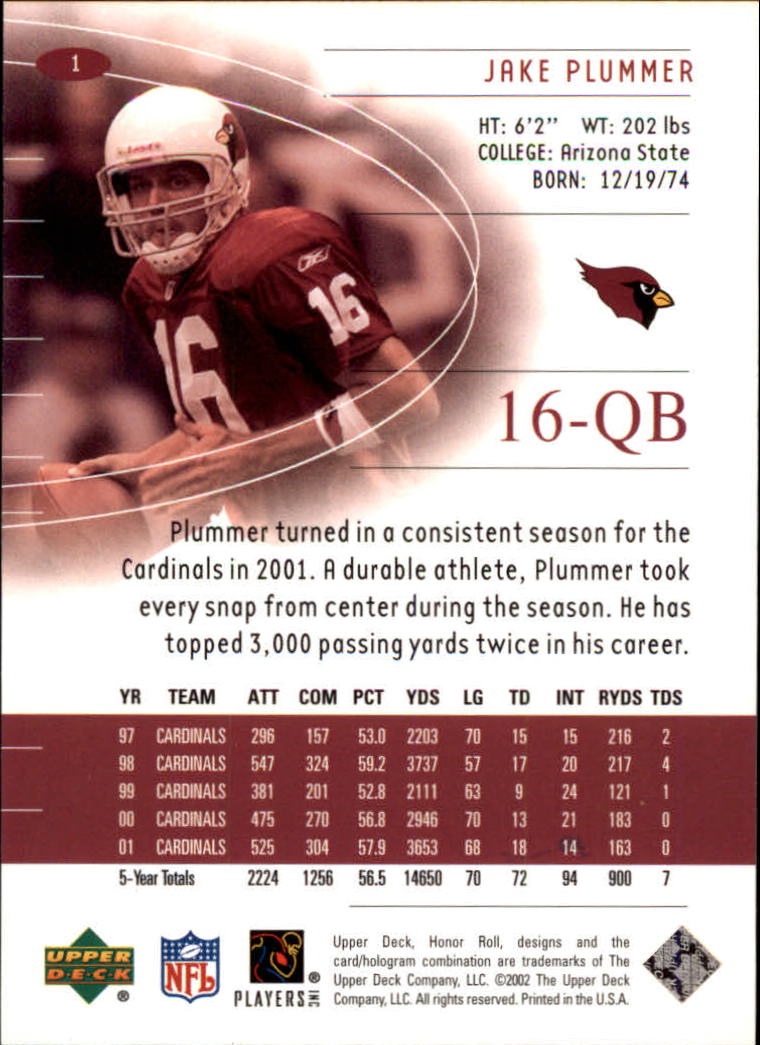 2002 Honor Roll (Upper Deck) Football "Main Set" Cards #1 to #166 - Picture 3 of 191