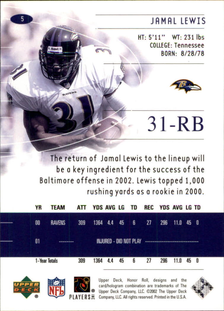 2002 Honor Roll (Upper Deck) Football "Main Set" Cards #1 to #166 - Picture 9 of 191
