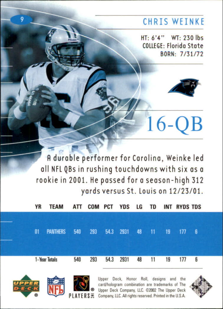 2002 Honor Roll (Upper Deck) Football "Main Set" Cards #1 to #166 - Picture 17 of 191
