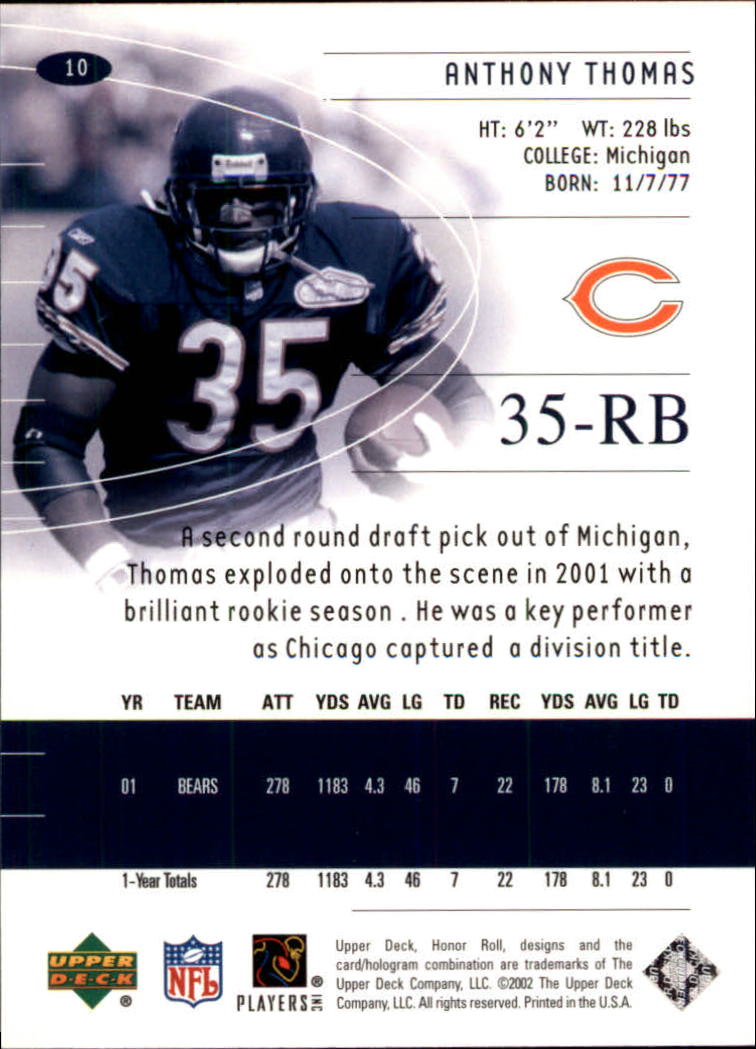 2002 Honor Roll (Upper Deck) Football "Main Set" Cards #1 to #166 - Picture 19 of 191