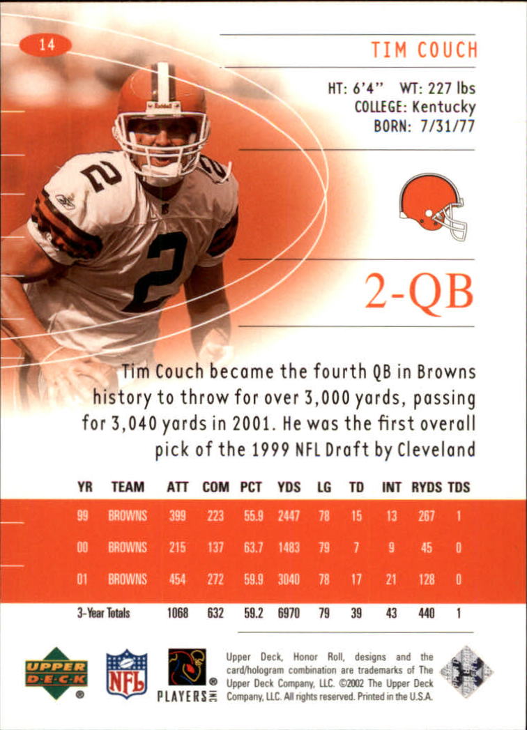 2002 Honor Roll (Upper Deck) Football "Main Set" Cards #1 to #166 - Picture 27 of 191