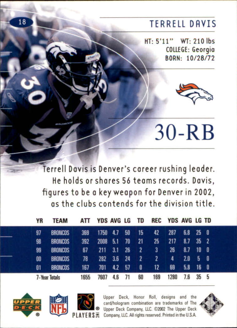 2002 Honor Roll (Upper Deck) Football "Main Set" Cards #1 to #166 - Picture 35 of 191