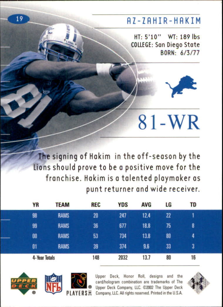 2002 Honor Roll (Upper Deck) Football "Main Set" Cards #1 to #166 - Picture 37 of 191