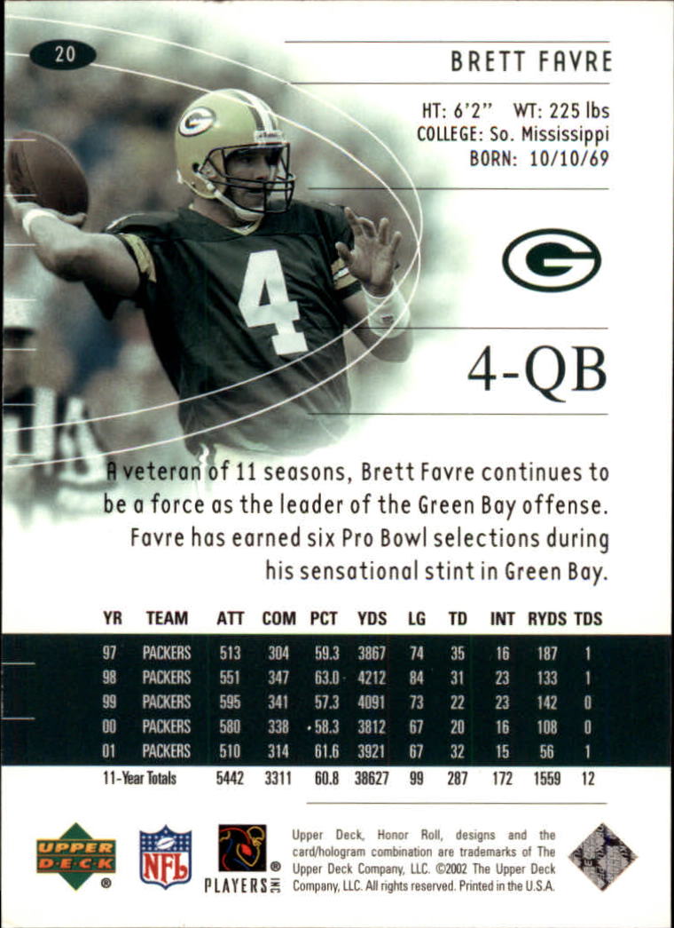 2002 Honor Roll (Upper Deck) Football "Main Set" Cards #1 to #166 - Picture 39 of 191