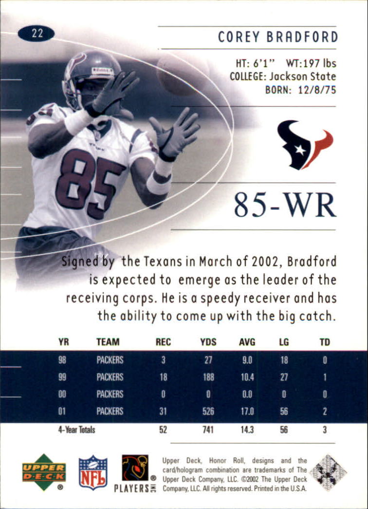 2002 Honor Roll (Upper Deck) Football "Main Set" Cards #1 to #166 - Picture 43 of 191