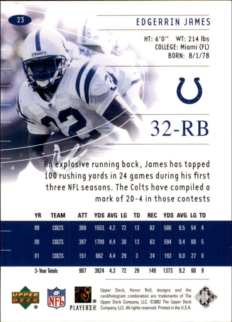 2002 Honor Roll (Upper Deck) Football "Main Set" Cards #1 to #166 - Picture 45 of 191