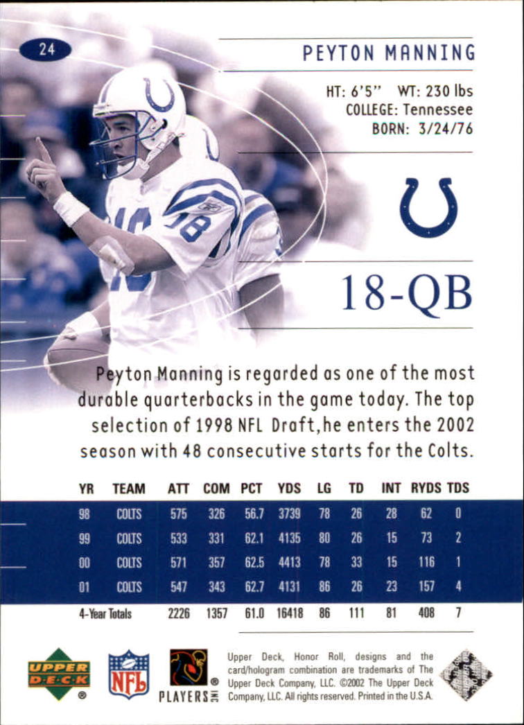 2002 Honor Roll (Upper Deck) Football "Main Set" Cards #1 to #166 - Picture 47 of 191