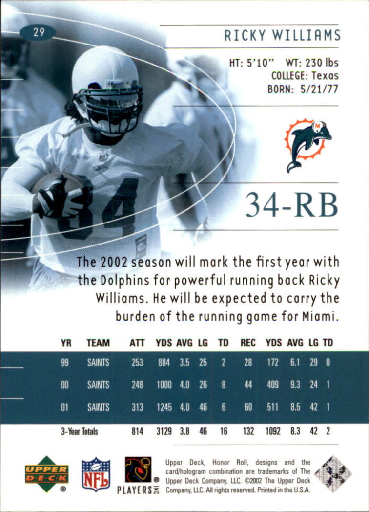 2002 Honor Roll (Upper Deck) Football "Main Set" Cards #1 to #166 - Picture 55 of 191