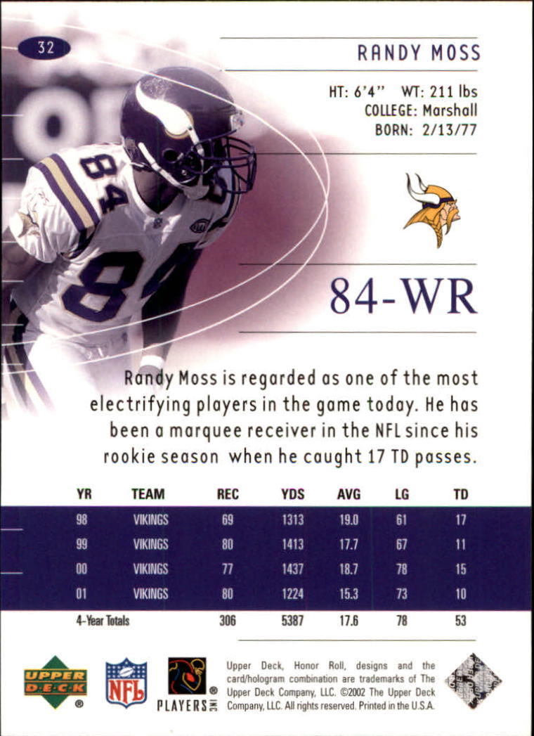 2002 Honor Roll (Upper Deck) Football "Main Set" Cards #1 to #166 - Picture 61 of 191