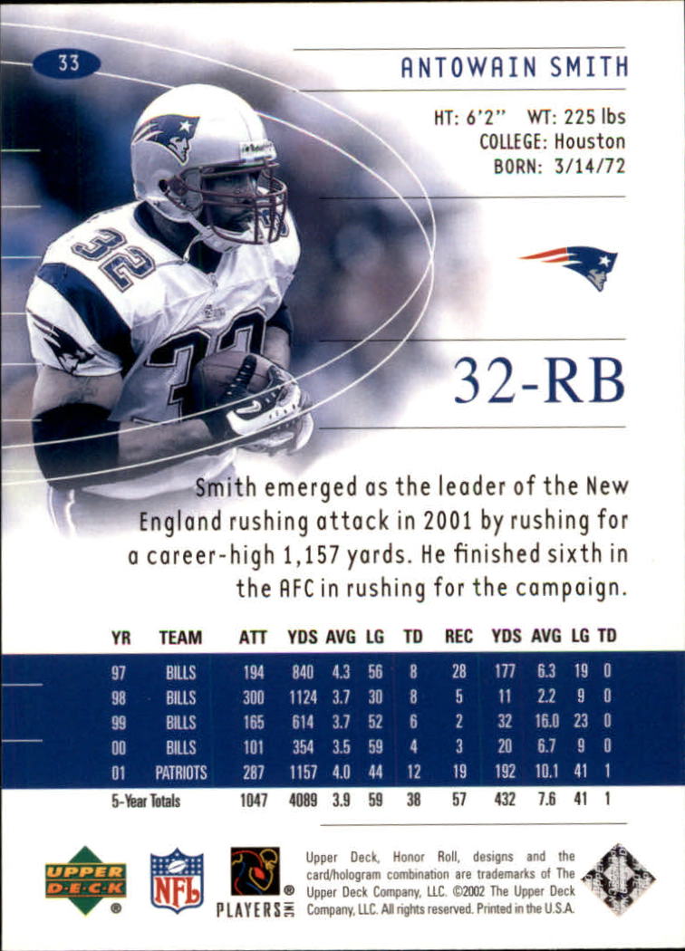 2002 Honor Roll (Upper Deck) Football "Main Set" Cards #1 to #166 - Picture 63 of 191