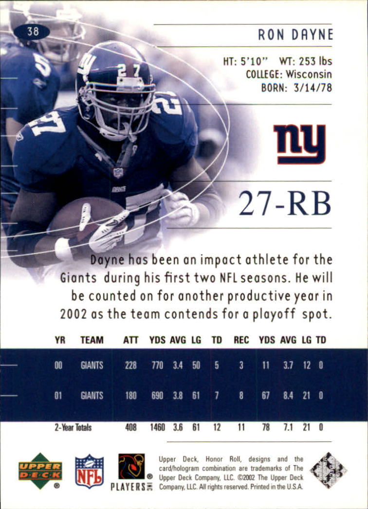 2002 Honor Roll (Upper Deck) Football "Main Set" Cards #1 to #166 - Picture 73 of 191