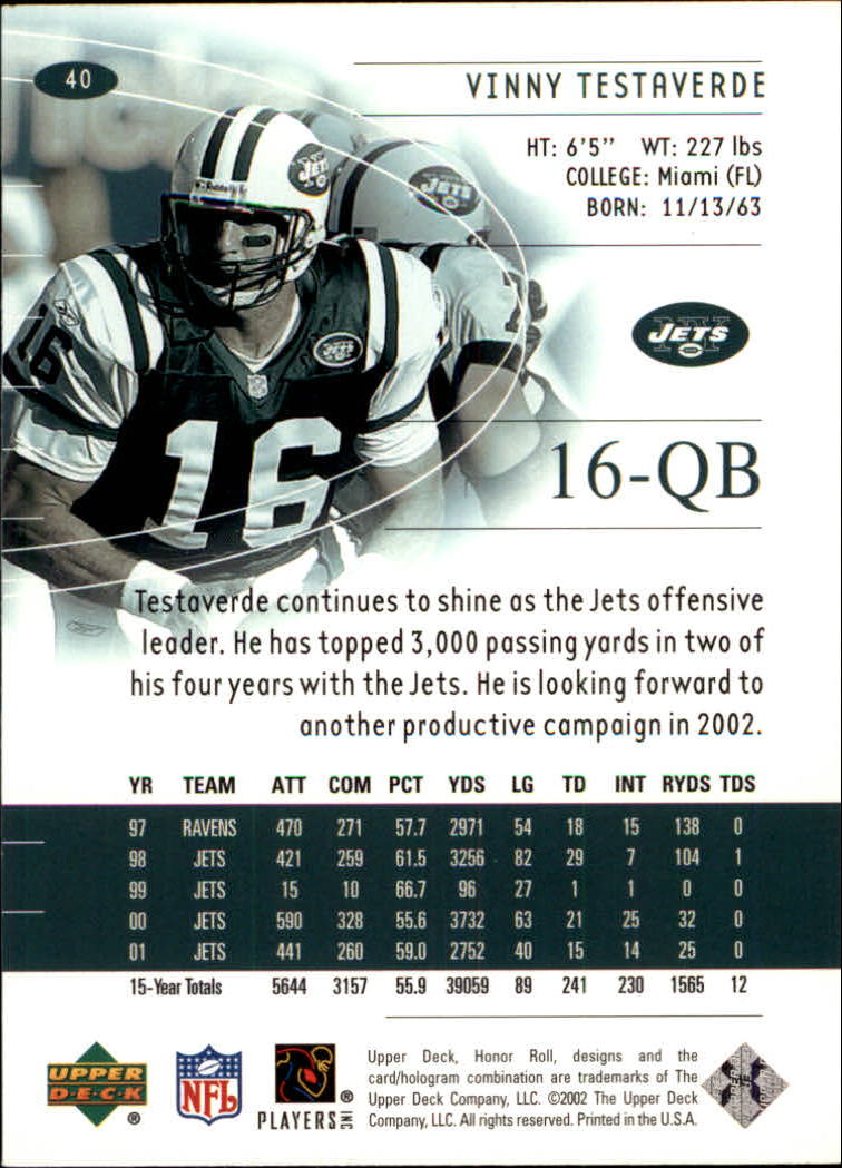 2002 Honor Roll (Upper Deck) Football "Main Set" Cards #1 to #166 - Picture 77 of 191
