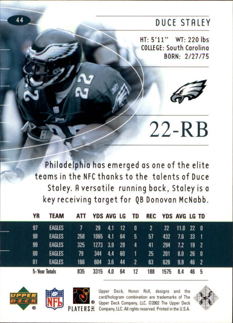 2002 Honor Roll (Upper Deck) Football "Main Set" Cards #1 to #166 - Picture 85 of 191