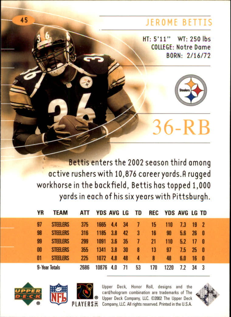 2002 Honor Roll (Upper Deck) Football "Main Set" Cards #1 to #166 - Picture 87 of 191