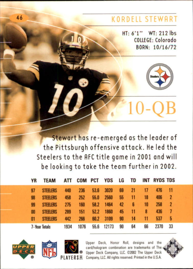 2002 Honor Roll (Upper Deck) Football "Main Set" Cards #1 to #166 - Picture 89 of 191