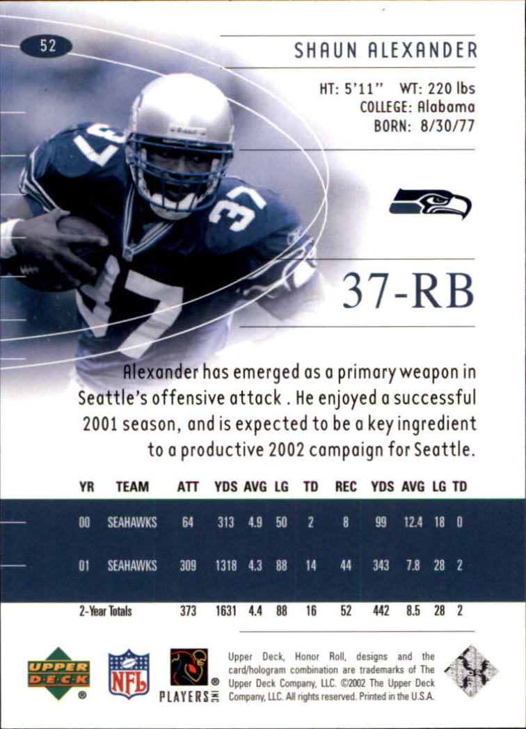 2002 Honor Roll (Upper Deck) Football "Main Set" Cards #1 to #166 - Picture 101 of 191