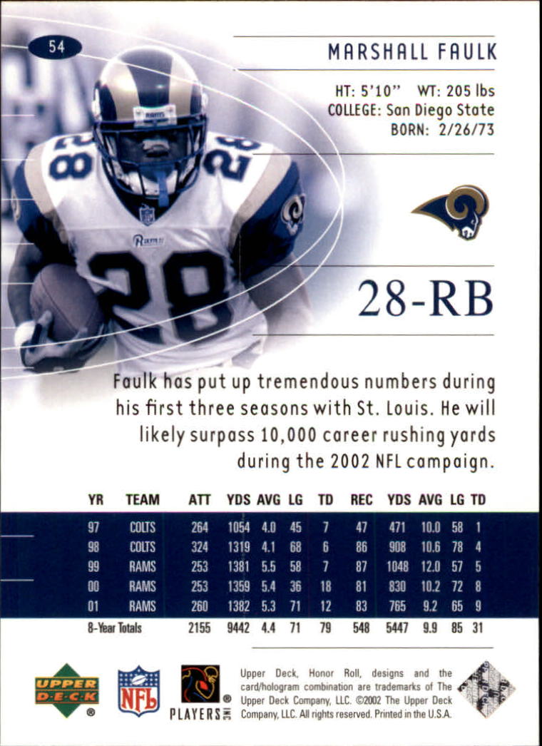 2002 Honor Roll (Upper Deck) Football "Main Set" Cards #1 to #166 - Picture 103 of 191