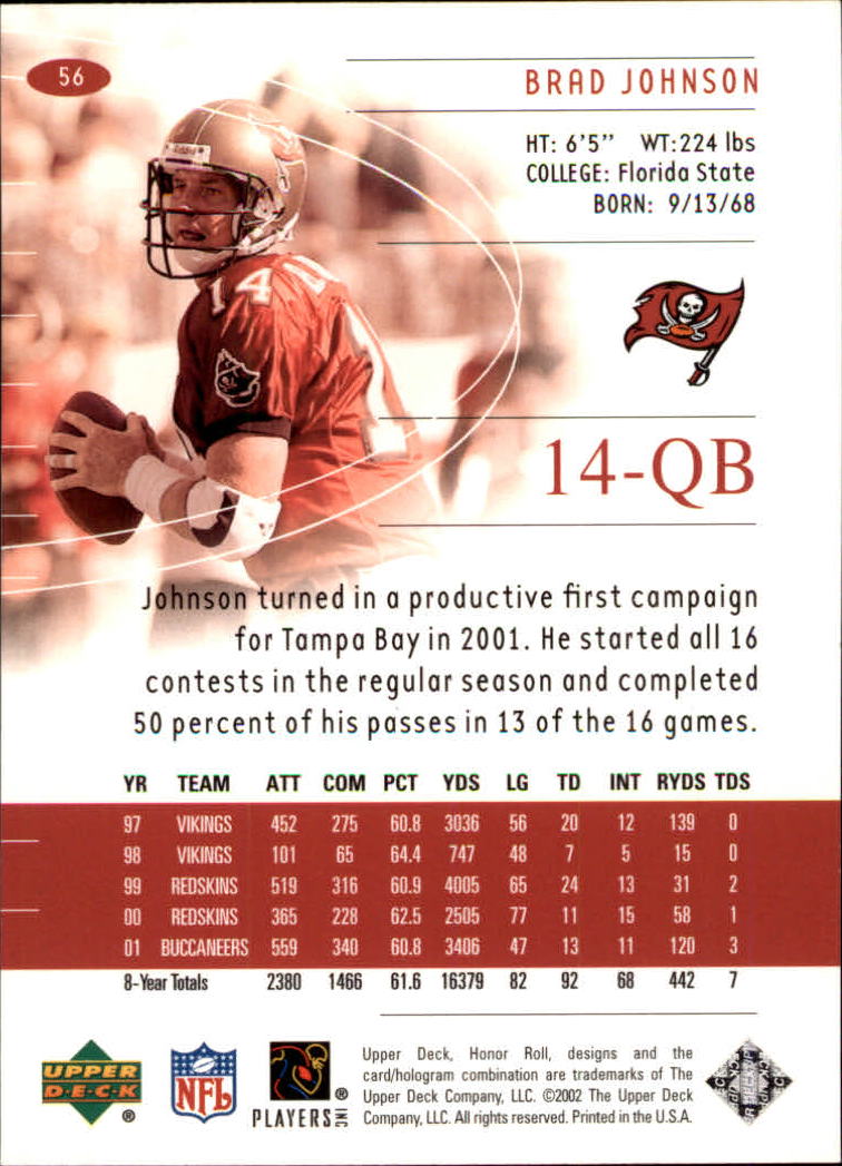 2002 Honor Roll (Upper Deck) Football "Main Set" Cards #1 to #166 - Picture 107 of 191