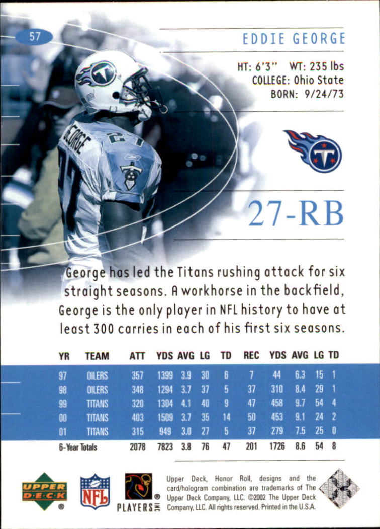 2002 Honor Roll (Upper Deck) Football "Main Set" Cards #1 to #166 - Picture 109 of 191