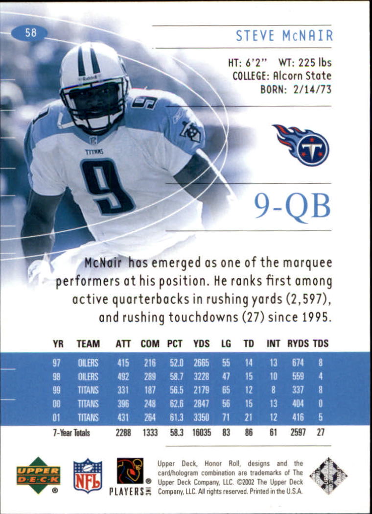 2002 Honor Roll (Upper Deck) Football "Main Set" Cards #1 to #166 - Picture 111 of 191