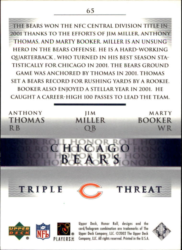 2002 Honor Roll (Upper Deck) Football "Main Set" Cards #1 to #166 - Picture 125 of 191
