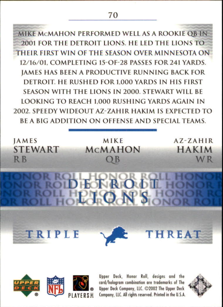 2002 Honor Roll (Upper Deck) Football "Main Set" Cards #1 to #166 - Picture 133 of 191