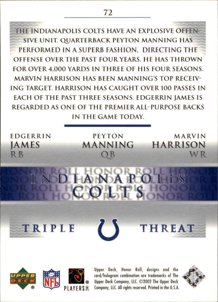 2002 Honor Roll (Upper Deck) Football "Main Set" Cards #1 to #166 - Picture 137 of 191