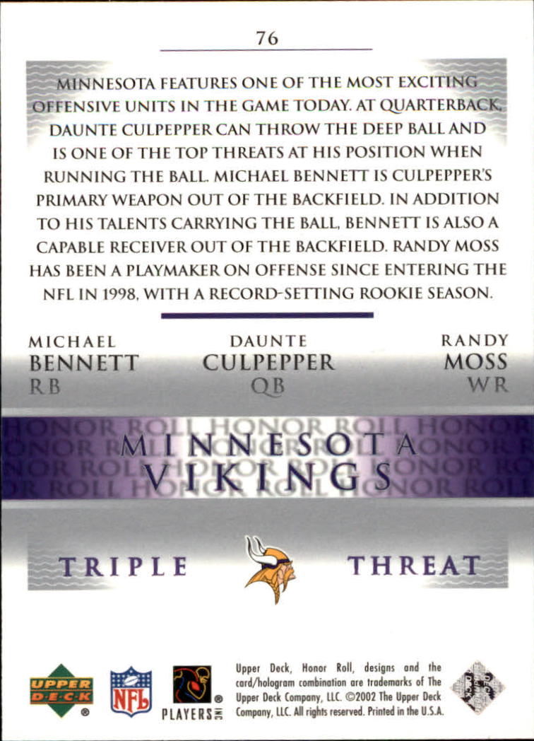 2002 Honor Roll (Upper Deck) Football "Main Set" Cards #1 to #166 - Picture 145 of 191
