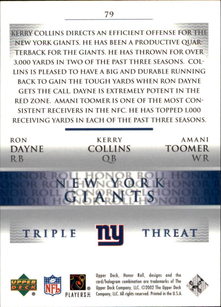 2002 Honor Roll (Upper Deck) Football "Main Set" Cards #1 to #166 - Picture 151 of 191