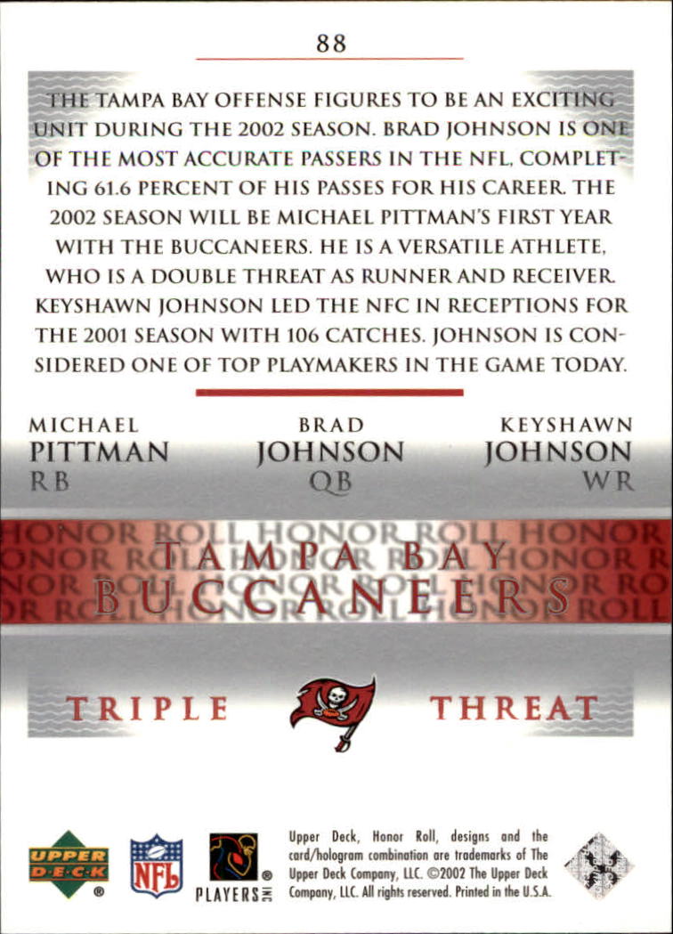 2002 Upper Deck Honor Roll #88 Brad Johnson/Michael Pittman/Keyshawn Johnson back image