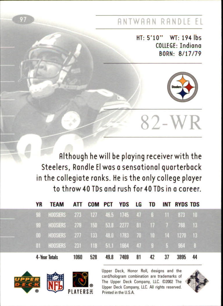 2002 Honor Roll (Upper Deck) Football "Main Set" Cards #1 to #166 - Picture 171 of 191