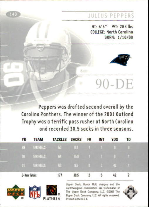 2002 Honor Roll (Upper Deck) Football "Main Set" Cards #1 to #166 - Picture 179 of 191