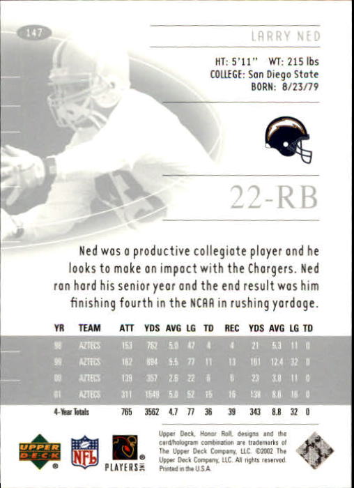 2002 Honor Roll (Upper Deck) Football "Main Set" Cards #1 to #166 - Picture 181 of 191