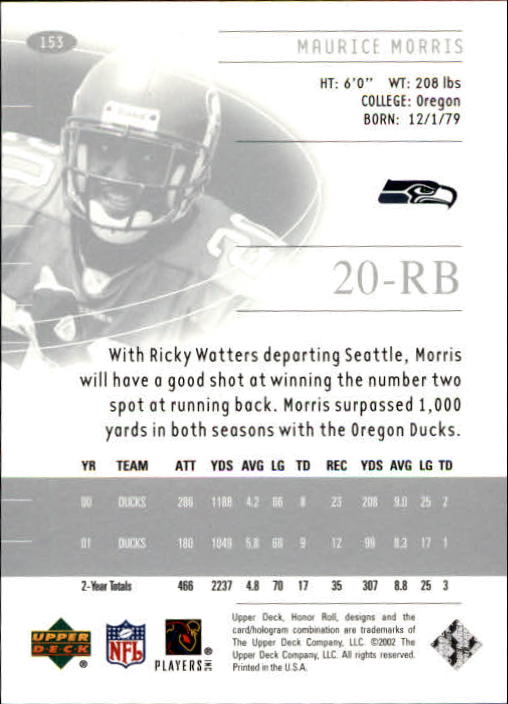 2002 Honor Roll (Upper Deck) Football "Main Set" Cards #1 to #166 - Picture 183 of 191