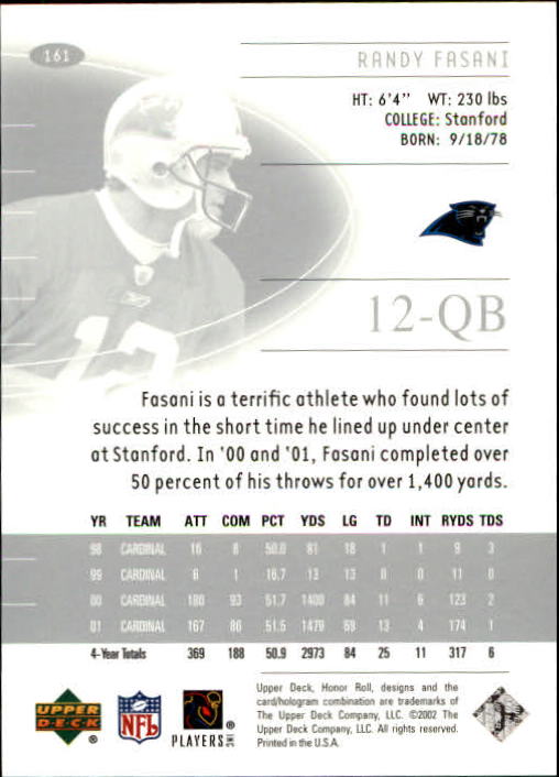 2002 Honor Roll (Upper Deck) Football "Main Set" Cards #1 to #166 - Picture 185 of 191