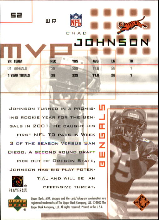 2002 Upper Deck MVP #52 Chad Johnson back image