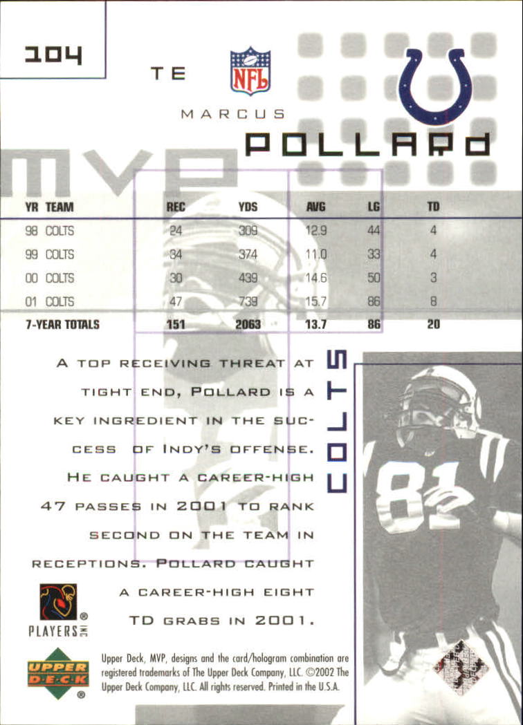 2002 Upper Deck MVP Silver #104 Marcus Pollard back image