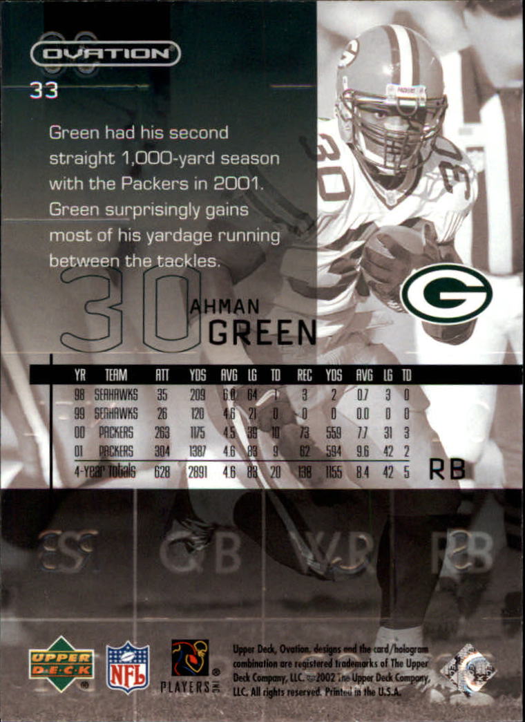 2002 Upper Deck Ovation #33 Ahman Green back image