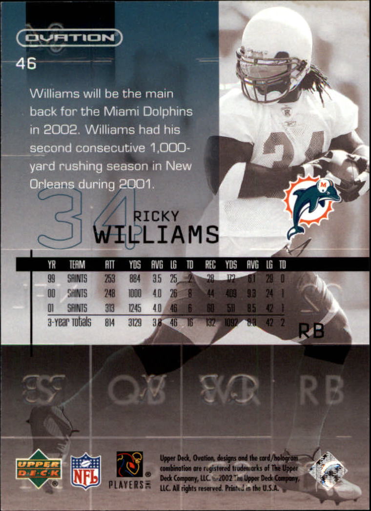 2002 Upper Deck Ovation #46 Ricky Williams back image