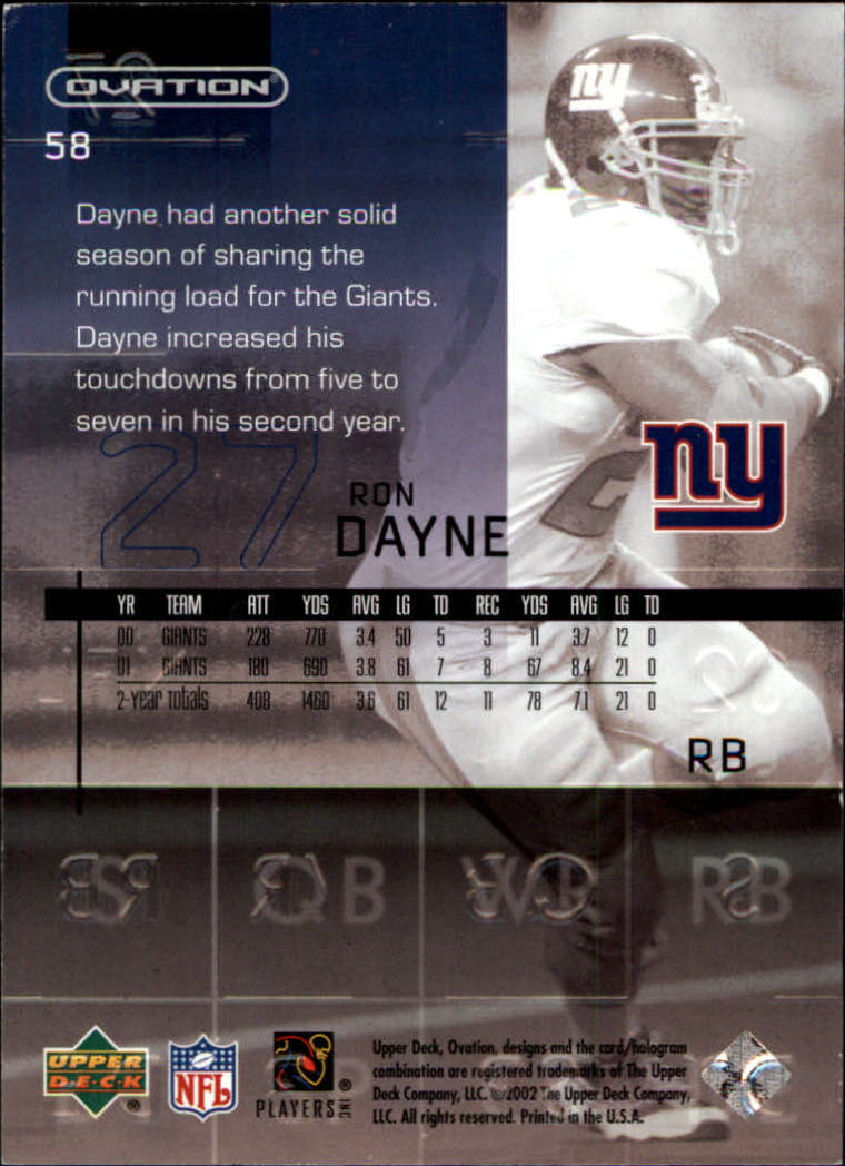 2002 Upper Deck Ovation #58 Ron Dayne back image